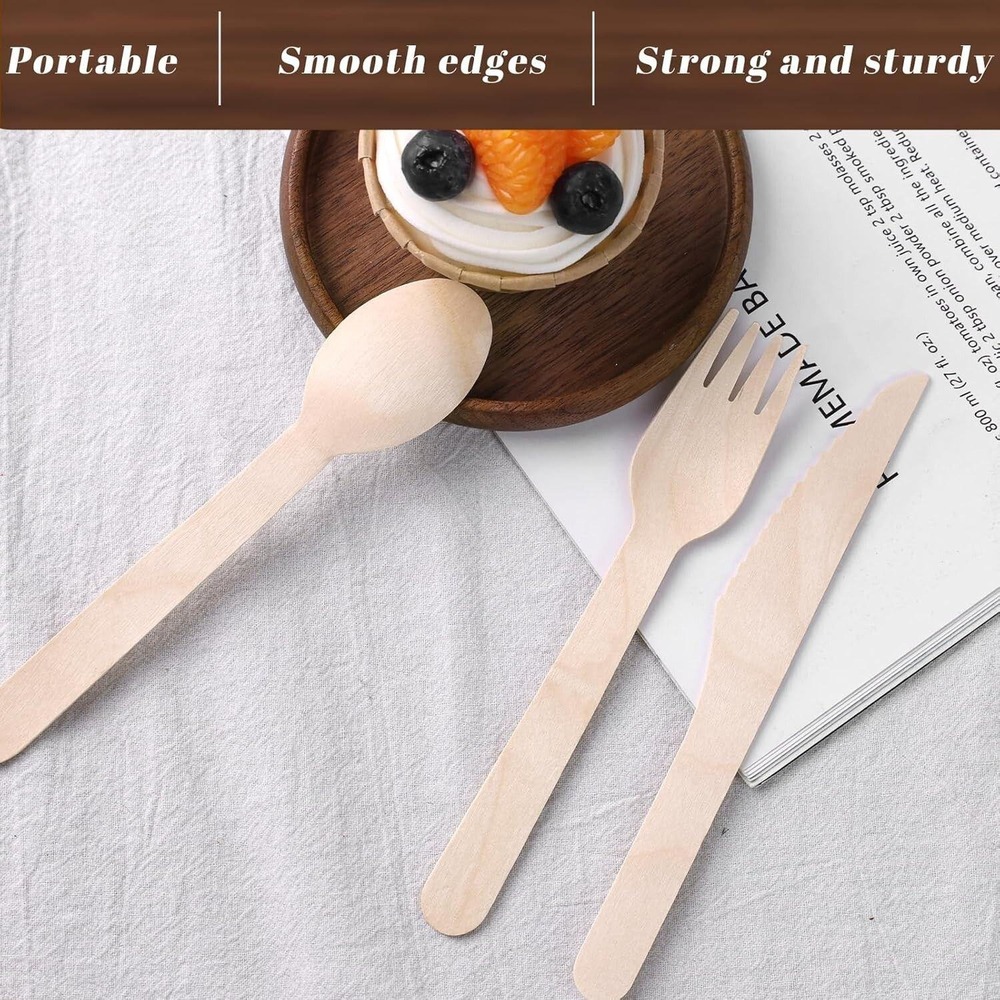 165PCS Wooden Utensils, Natural Wood Cutlery Incl.55 Forks 55 Spoons 55... - Picture 6 of 8